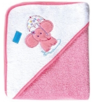 Luvable Friends 繡小象圖案的粉紅色純棉連帽包被毛巾